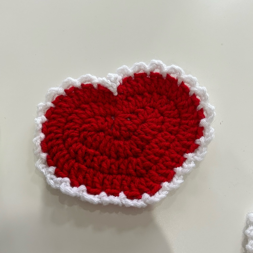 Red and White Crochet Heart Coaster